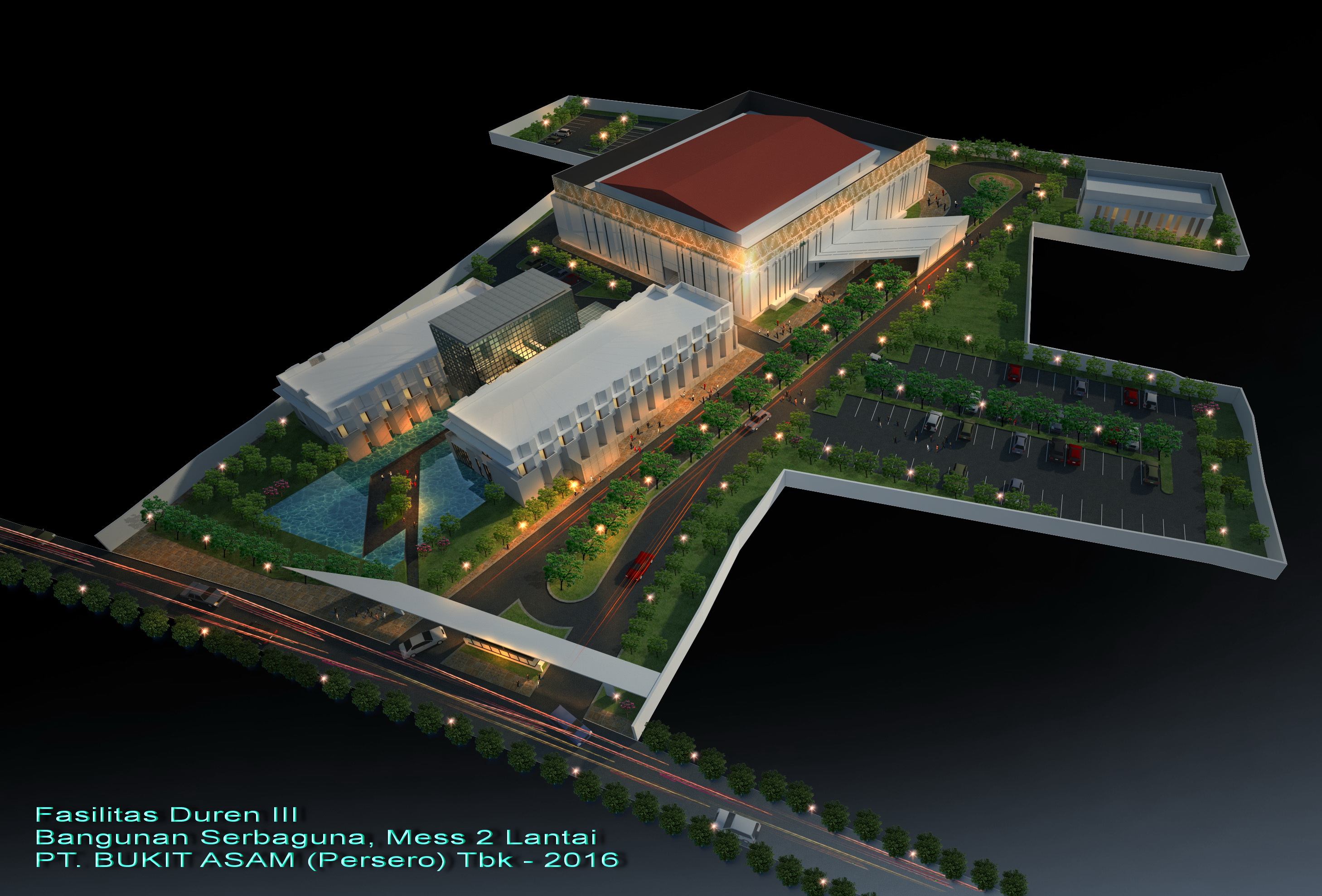 Night view of a civic campus in Jakarta